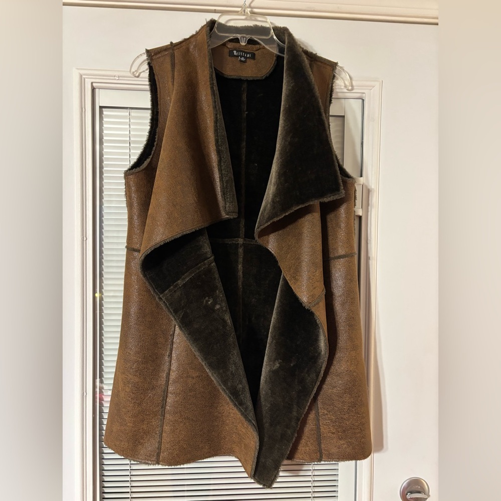 Two sisters Sherline Vest lined in rich dark brown faux fur